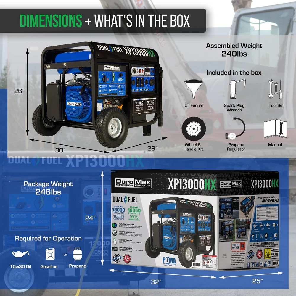 DuroMax XP13000HX 13,000W Dual Fuel Portable Generator with CO Alert