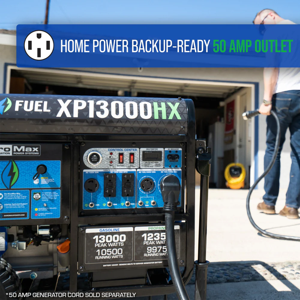 DuroMax XP13000HX 13,000W Dual Fuel Portable Generator with CO Alert